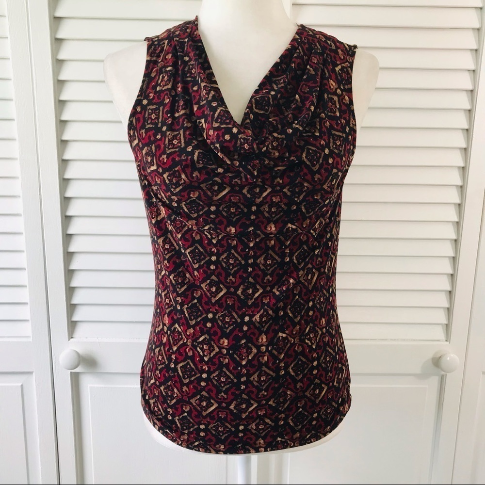 2/$25 CHAPS Black Polyester Blend Draped Neckline Shirt Size Small